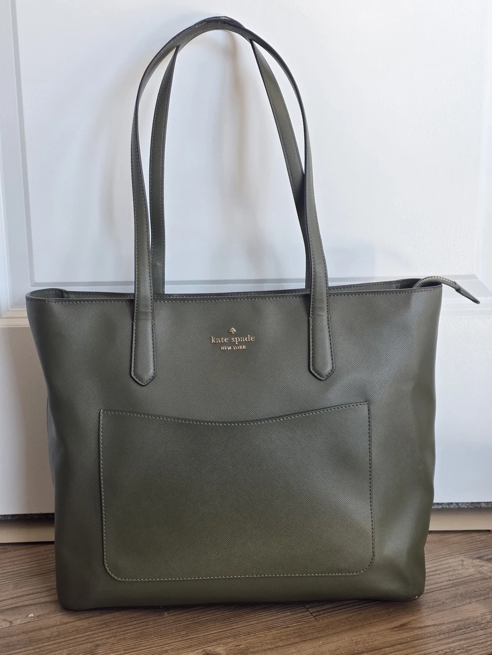 Kate Spade New York Olive Green Leather Tote Bag